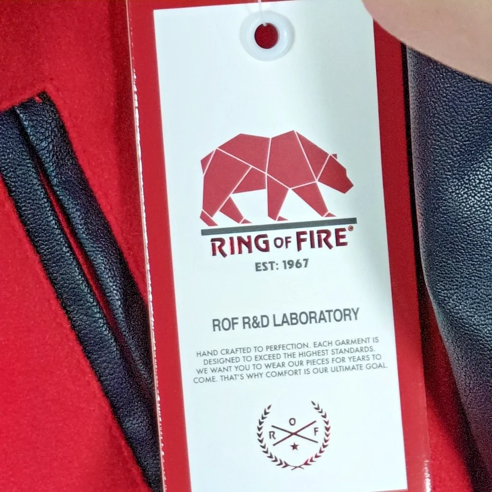 Ring of Fire Stallion Varsity Jacket Boys Med Red Faux Leather Wool Blend NWT